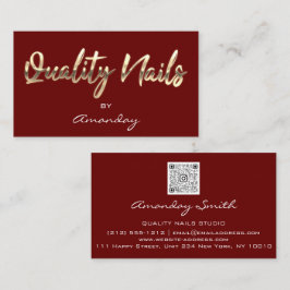Kwaliteit Nails QR Code Logo Burgundy Red Gold Visitekaartje