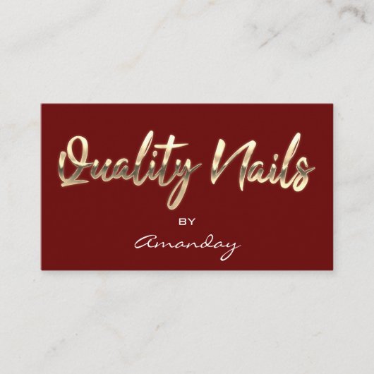 Kwaliteit Nails QR Code Logo Burgundy Red Gold Visitekaartje (Voorkant)