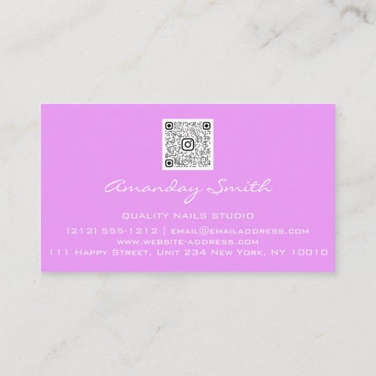 Kwaliteit Nails Script QR Code Logo Paars Roze Visitekaartje (Achterkant)
