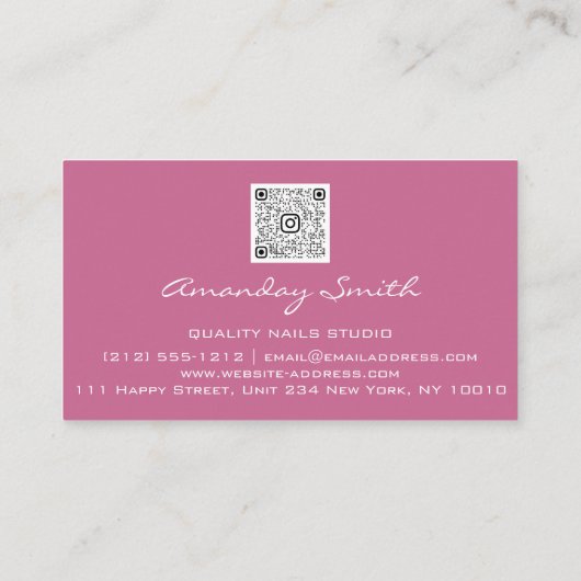 Kwaliteit Nails Script QR Code Logo roze Visitekaartje (Achterkant)