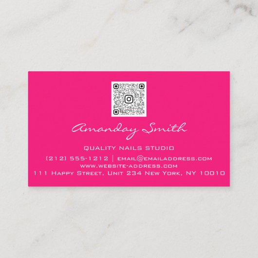Kwaliteit Nails Script QR Code Logo roze Visitekaartje (Achterkant)
