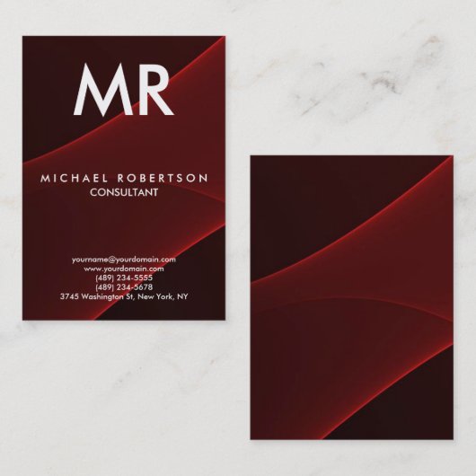 Kwaliteit rood bruin modern monogram uniek visitekaartje (Voorkant / Achterkant)