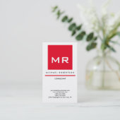 Kwaliteit Rood Wit Monogram Elegant Uniek Modern Visitekaartje (Staand voorkant)