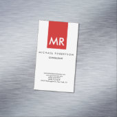 Kwaliteit Rood Witte Monogram Elegant Uniek Magnetisch Visitekaartje (Voorbeeld)