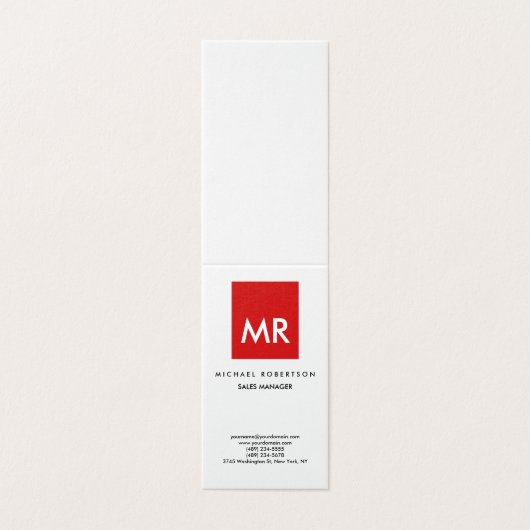 Kwaliteit Rood Witte Monogram Elegant Uniek Visitekaartje (Buitenkant ongevouwen)