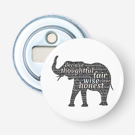 Kwaliteit van een ellephant Word Cloud Button Flesopener (Voorkant)