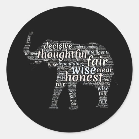 Kwaliteit van een ellephant Word Cloud Ronde Sticker (Voorkant)