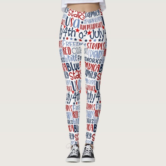 Kwaliteit vierde juli Rood Blauw met sterren Leggings (Voorkant)