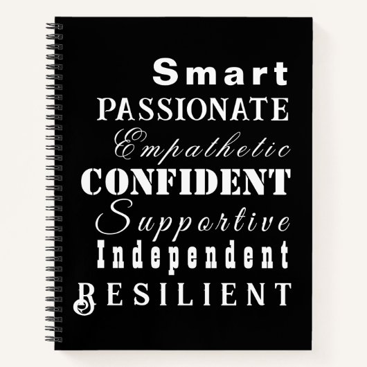 Kwaliteiten van Grote Vrouwen Elegant Zwart-Wit Notitieboek (Voorkant)