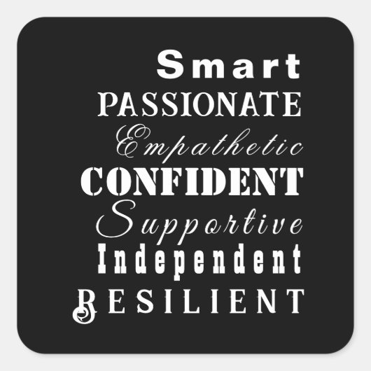 Kwaliteiten van Grote Vrouwen Elegant Zwart-Wit Vierkante Sticker (Voorkant)