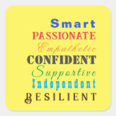 Kwaliteiten van Grote Vrouwen Leuk Kleurrijk Geel Vierkante Sticker (Voorkant)