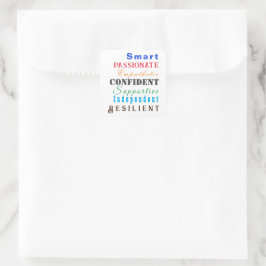 Kwaliteiten van Grote Vrouwen Leuk Motivatie Kleur Vierkante Sticker