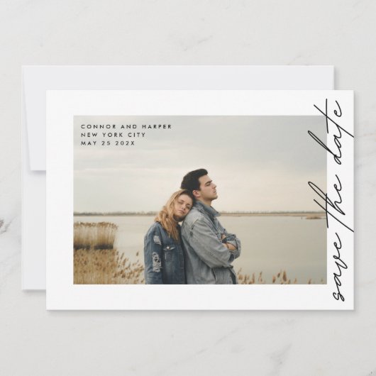 Kwaliteitscode voor zijdelings gerichte tekst Foto Save The Date (Voorkant)