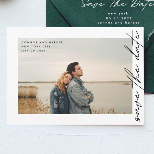 Kwaliteitscode voor zijdelings gerichte tekst Foto Save The Date