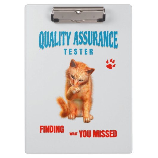 Kwaliteitscontrole Tester Kat Humor Klembord (Voorkant)