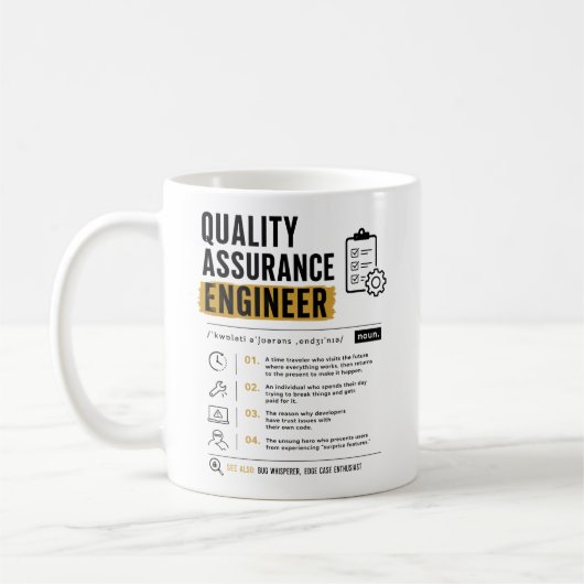 Kwaliteitsingenieur softwaretester kwaliteitsborgi koffiemok (Links)