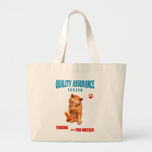 Kwaliteitstester Kattenhumor Grote Tote Bag (Voorkant)