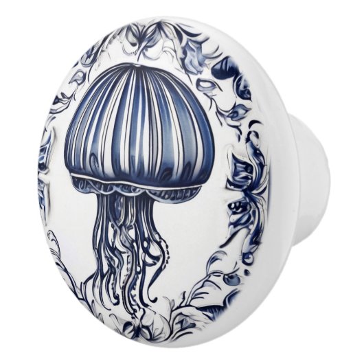 Kwallen Blauwe en Witte Jelly Fish Ocean Marine Keramische Knop (Rechts)