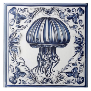 Kwallen Blauwe en Witte Jelly Fish Ocean Marine Tegeltje