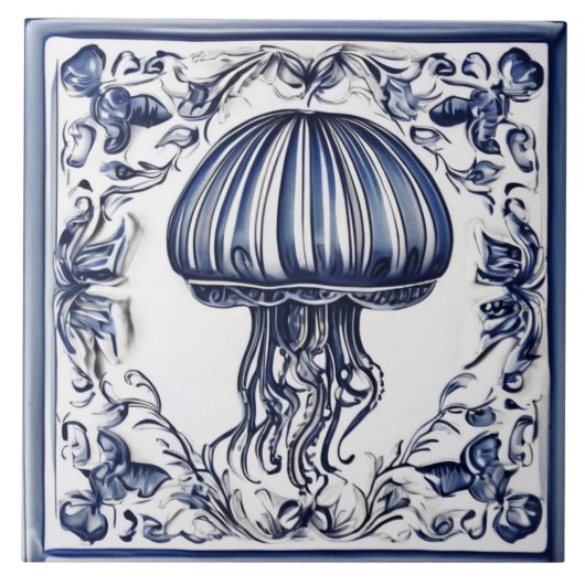 Kwallen Blauwe en Witte Jelly Fish Ocean Marine Tegeltje (Voorkant)