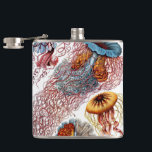 kwallen door Ernst Haeckel, Discomedusae Heupfles<br><div class="desc">illustratie van het biologie van het mariene leven van Ernst Haeckel. In de wateren van het zee zwemmen allerlei kleurrijke kwallen. Jonge vissen zijn waterdieren die vrij zwemmen met een parapluvormig lichaam en lange sleeptentakels. Ze zijn te vinden in alle oceanen en sommige in zoetwatermeren en rivieren.</div>