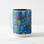 kwallen en inktvissen tweekleurige koffiemok (Voorkant links)