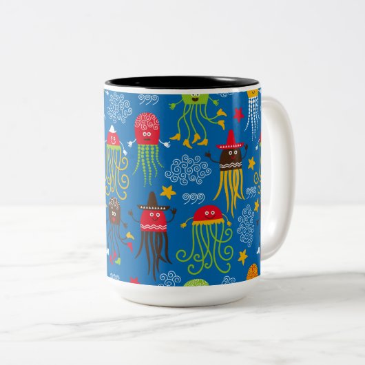 kwallen en inktvissen tweekleurige koffiemok (Voorkant rechts)