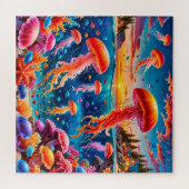 Kwallen en kleurrijk koraalrif legpuzzel (Horizontaal)