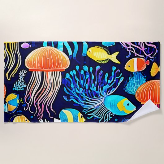 Kwallen en vissen: Deep Zee Delight Strandlaken (Voorkant)