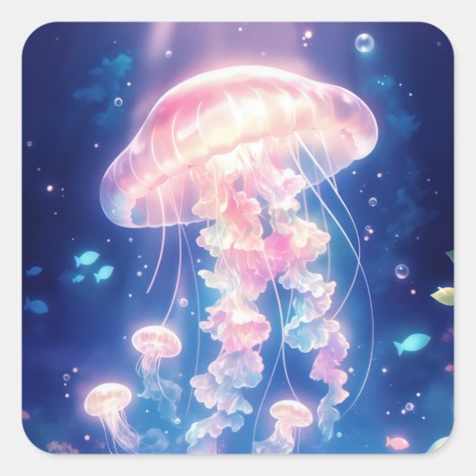Kwallen Glowing Ghost of the Ocean Vierkante Sticker (Voorkant)