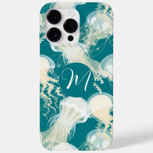 Kwallen in blauwe oceaan Zomerseizoen Monogram Case-Mate iPhone Case (Achterkant)