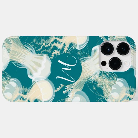 Kwallen in blauwe oceaan Zomerseizoen Monogram Case-Mate iPhone Case (Achterkant (horizontaal))