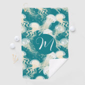 Kwallen in blauwe oceaan Zomerseizoen Monogram Golfhanddoek (Insitu)