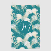 Kwallen in blauwe oceaan Zomerseizoen Monogram Golfhanddoek (Voorkant)