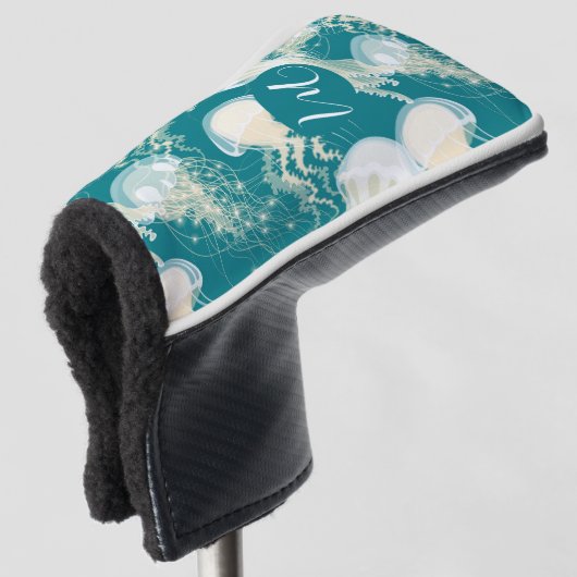 Kwallen in blauwe oceaan Zomerseizoen Monogram Golfheadcover (3/4 voorkant)
