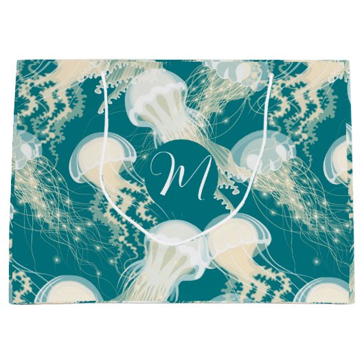 Kwallen in blauwe oceaan Zomerseizoen Monogram Groot Cadeauzakje (Voorkant)