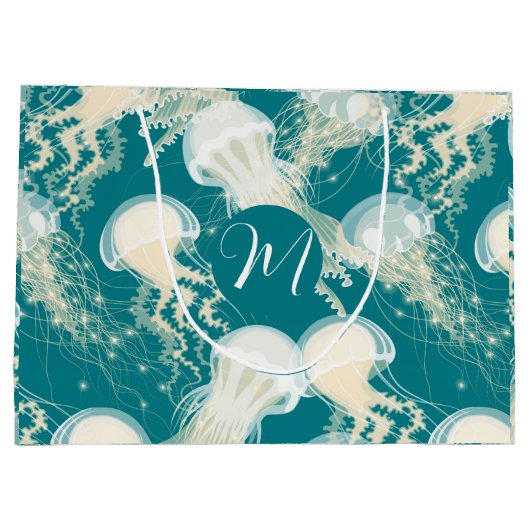 Kwallen in blauwe oceaan Zomerseizoen Monogram Groot Cadeauzakje (Achterkant)