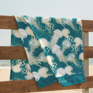 Kwallen in blauwe oceaan Zomerseizoen Monogram Strandlaken