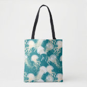 Kwallen in blauwe oceaan Zomerseizoen Monogram Tote Bag (Voorkant)