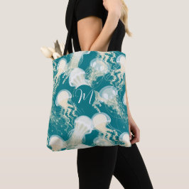 Kwallen in blauwe oceaan Zomerseizoen Monogram Tote Bag