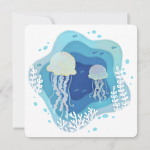 Kwallen in Ocean Paper Art Illustratie Feestdagenkaart