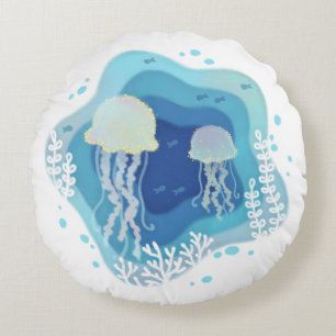 Kwallen in Ocean Paper Art Illustratie Rond Kussen