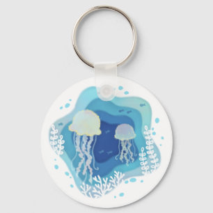 Kwallen in Ocean Paper Art Illustratie Sleutelhanger