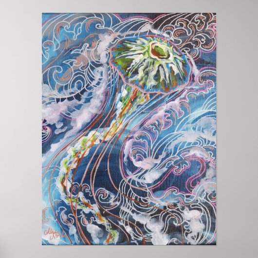 Kwallen Kleurrijke Ocean Waves Art Print (Voorkant)