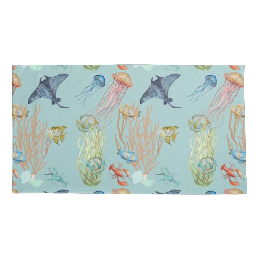 Kwallen koraal en tropische vissen kussensloop (Achterkant-Links)