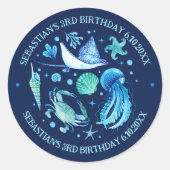 Kwallen, krab, pijlstaartrog Ocean Animals Waterve Ronde Sticker (Voorkant)