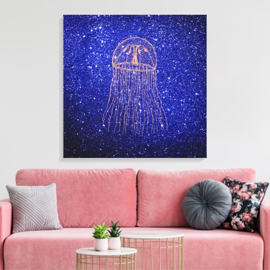 Kwallen Marine Zee Ocean Life Pink Rose Gold Canvas Afdruk (Insitu (Woonkamer))