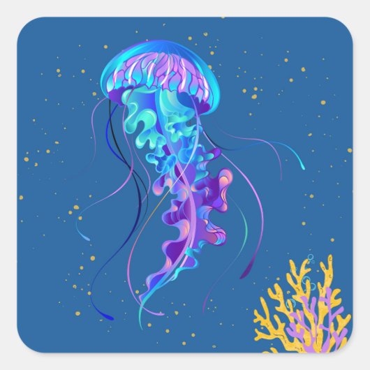 Kwallen onder water met een wisselend humeur vierkante sticker (Voorkant)