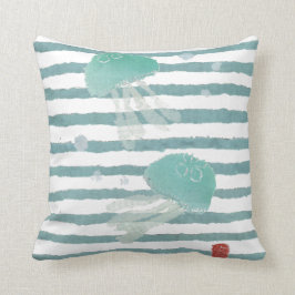 kwallen op Aqua Blue Stripe Pillow Kussen