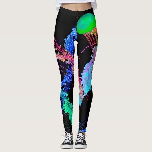 Kwallen op zwart - Leggings (Voorkant)